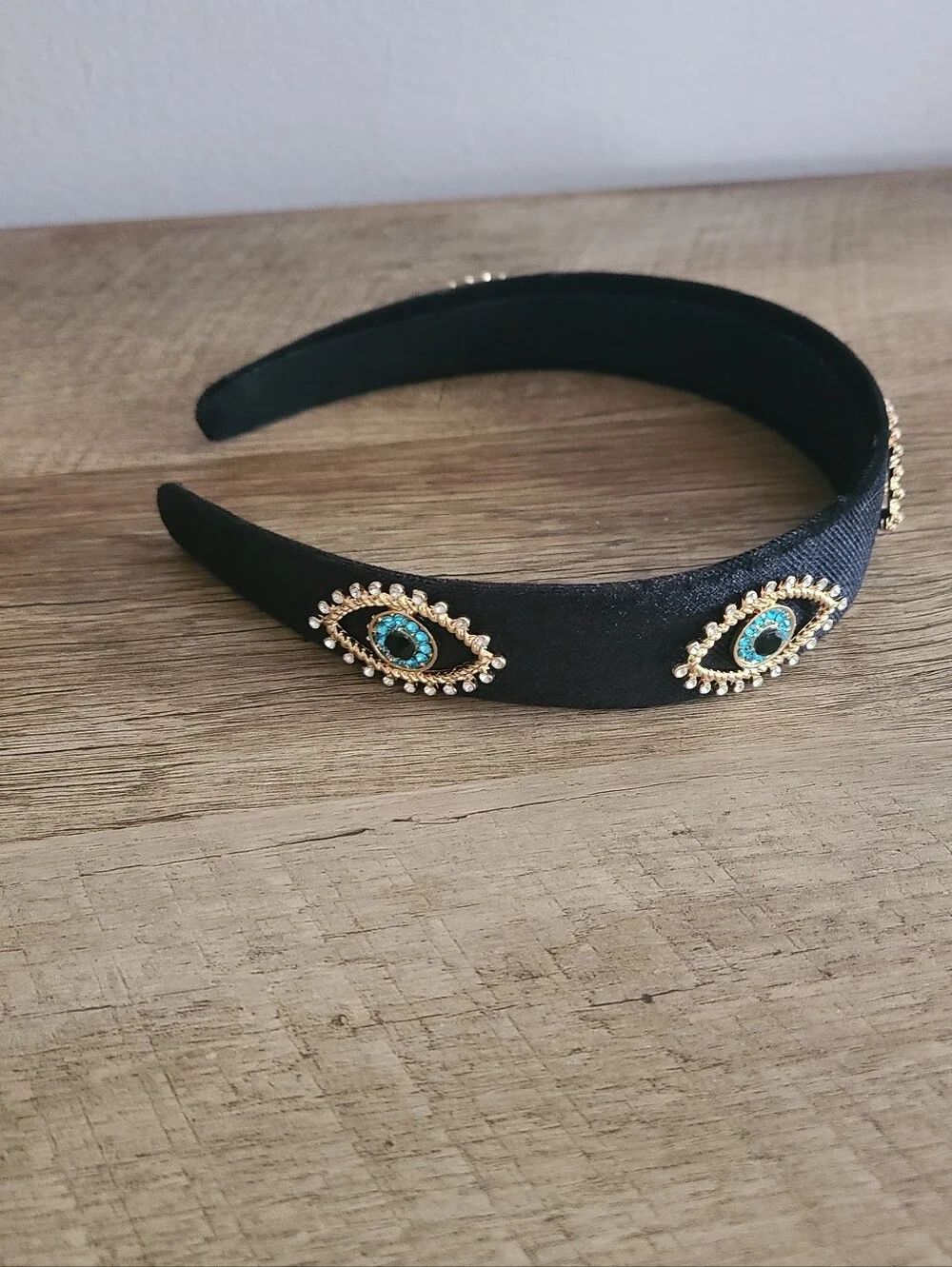 🧿 Evil Eye Jeweled Velvet Black Headband